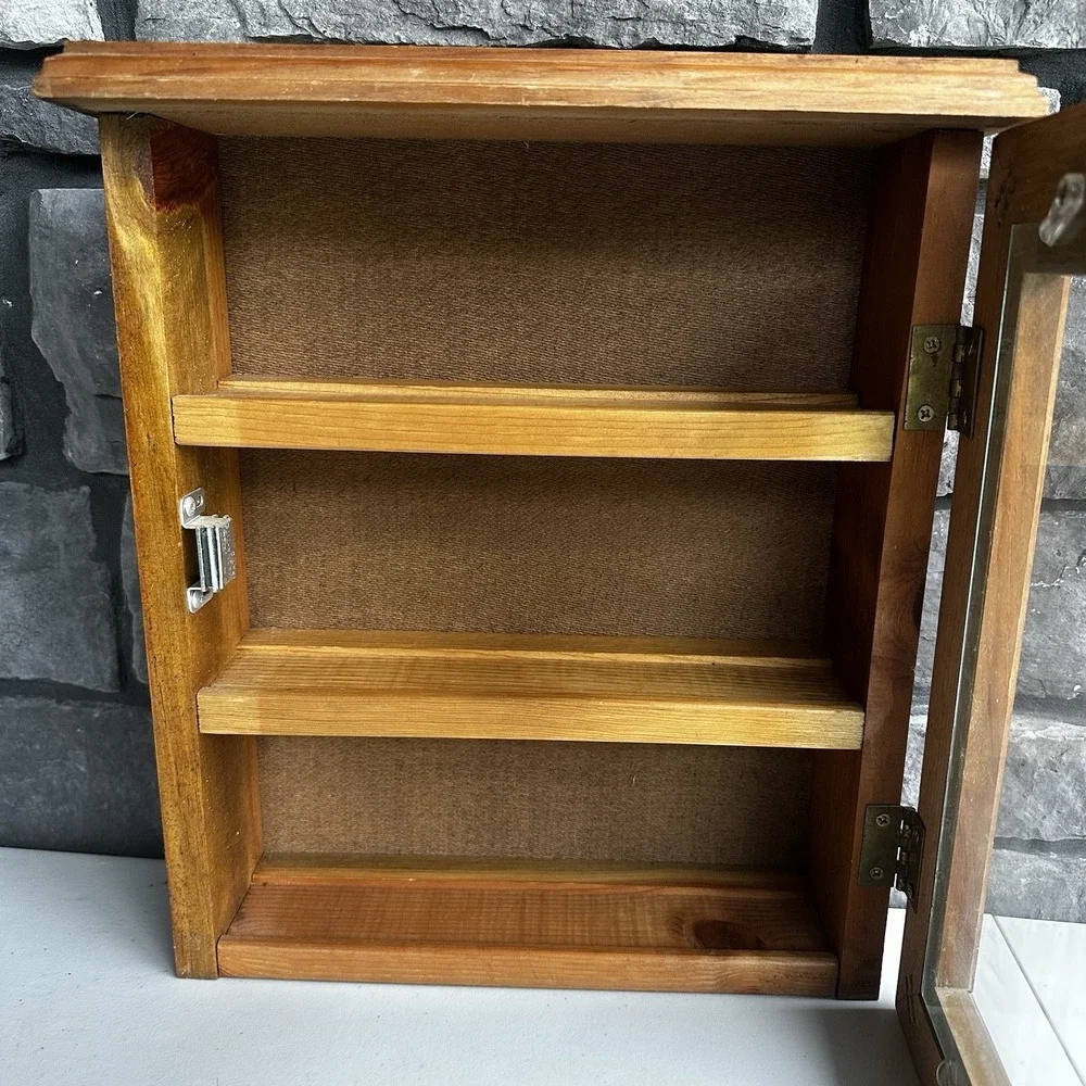 Vintage Wooden Wall Mount Countertop Display Cabinet w/Glass Door Granny Cottage
